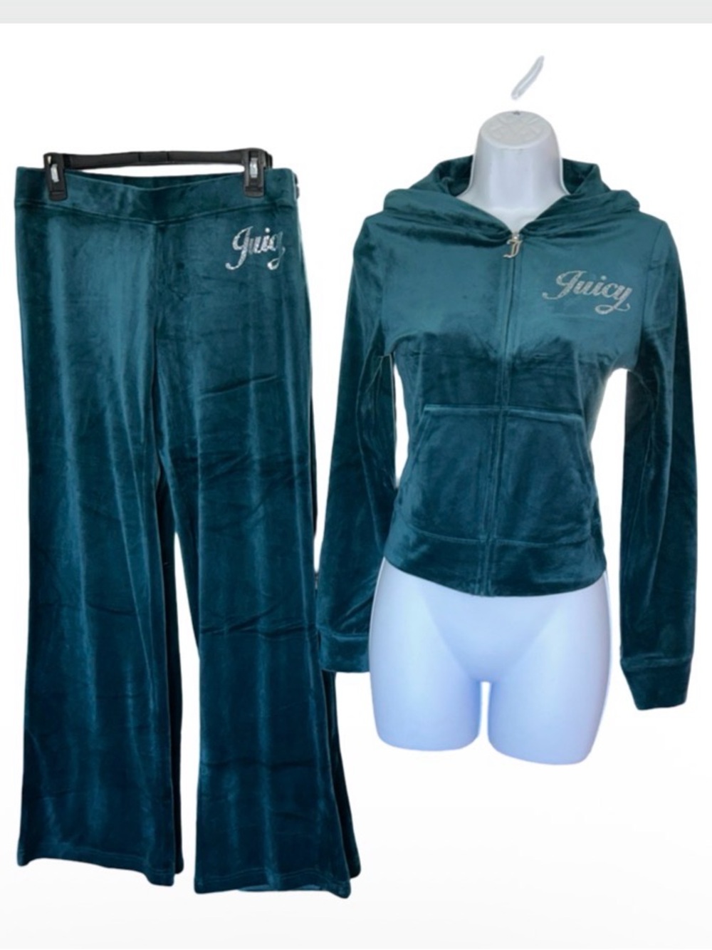 JUICY COUTURE “SEA” TEAL OG BLING RHINESTONE VELOUR TRACKSUIT SWEATSUIT NWT